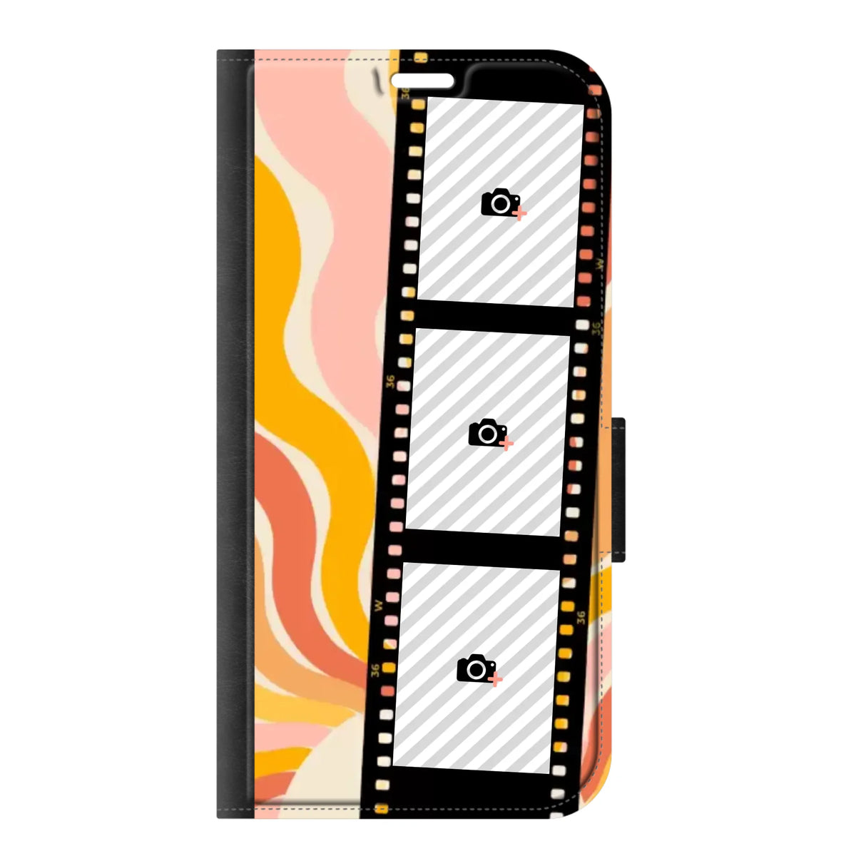 Samsung S25 wallet case front printed zwart