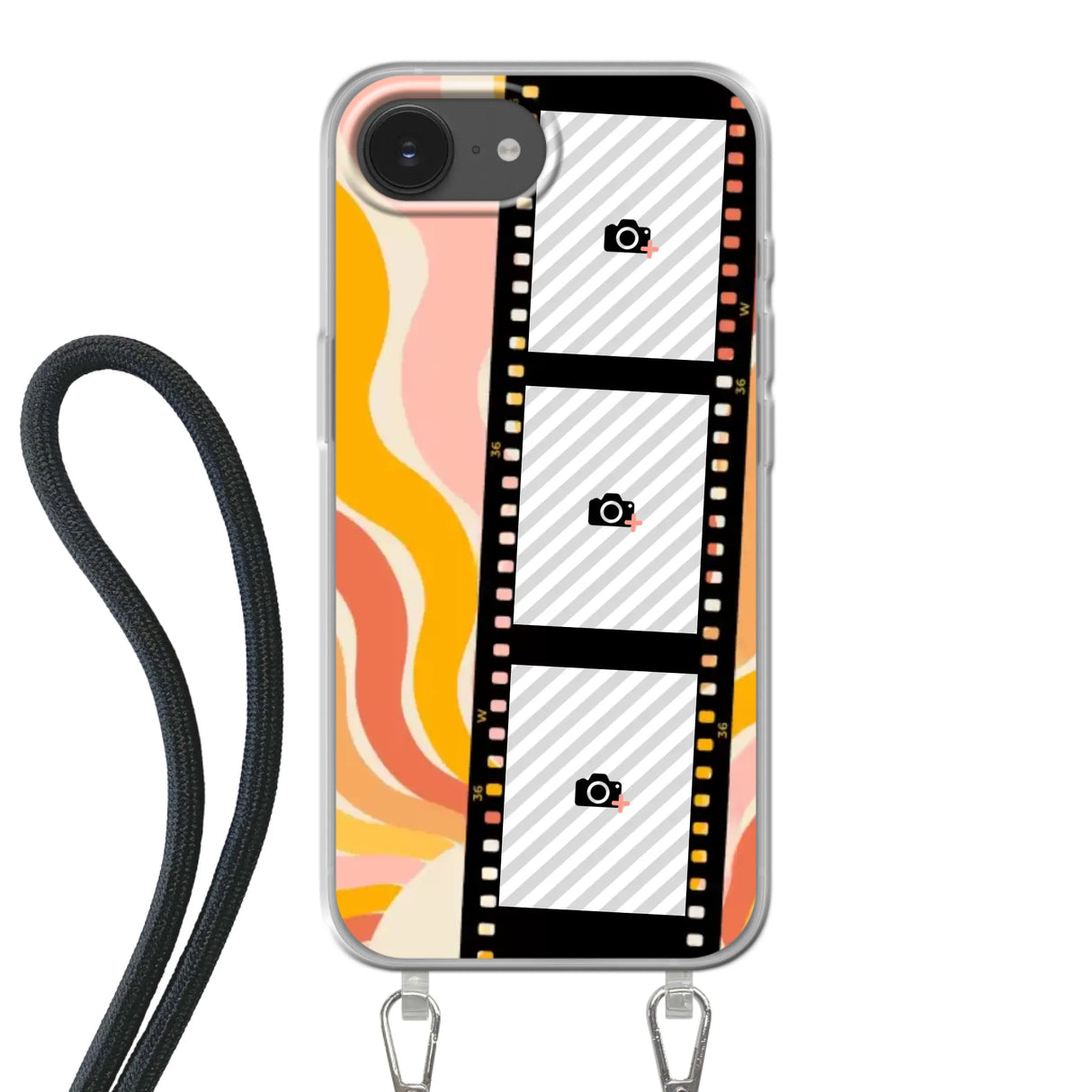 Apple iPhone 16e Crossbody case (back printed, transparent)