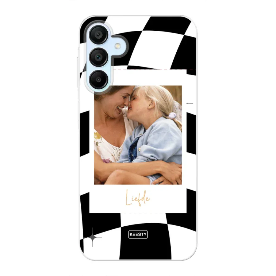 telefoonhoesje ontwerpen met foto en tekst retro zwart