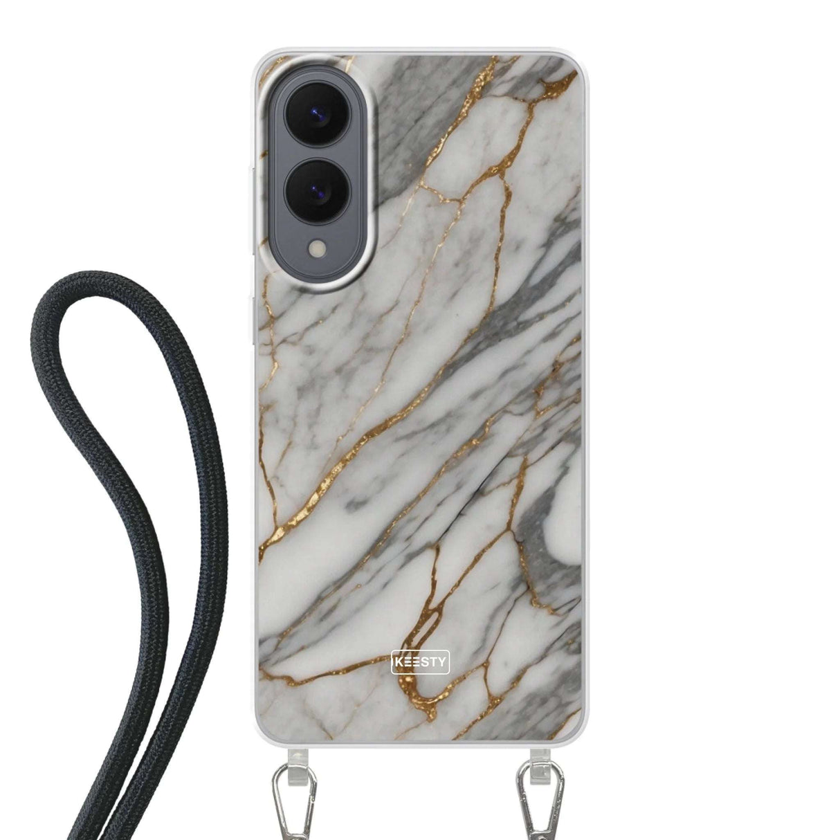 Telefoonhoesje ontwerpen - Marble White - Hoesje met koord