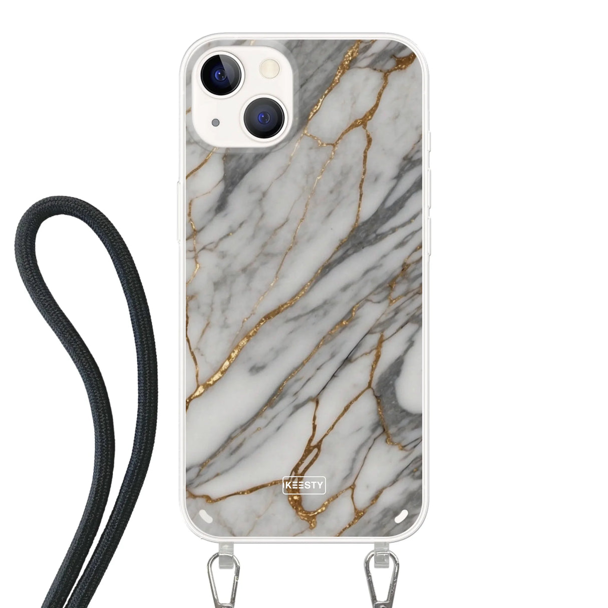 Telefoonhoesje ontwerpen - Marble White - Hoesje met koord