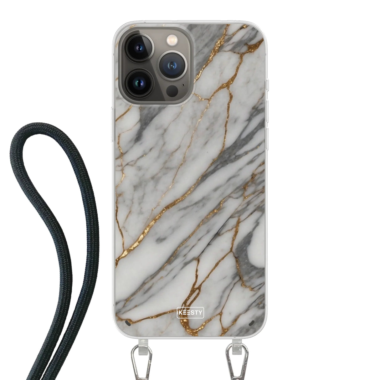 Telefoonhoesje ontwerpen - Marble White - Hoesje met koord