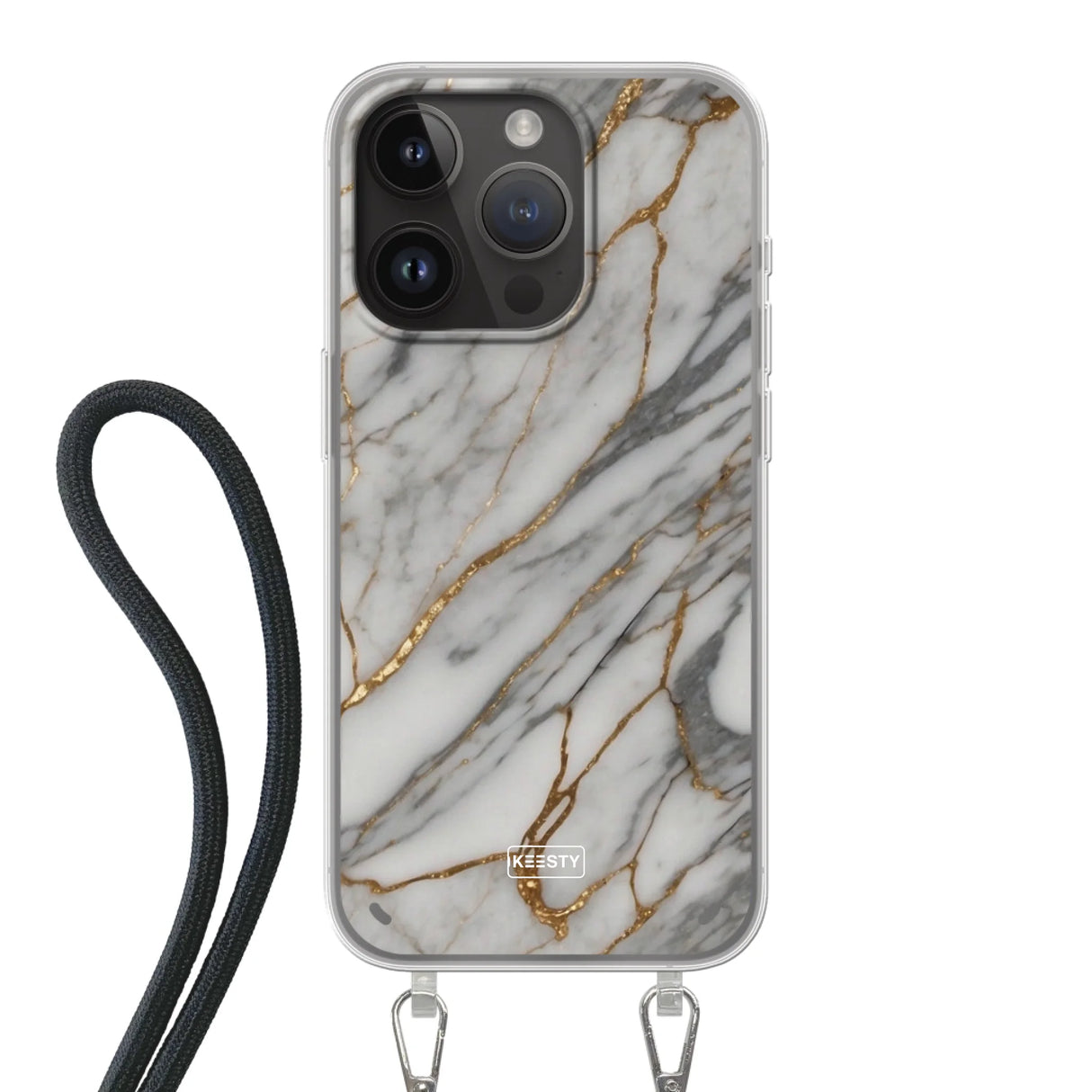 Telefoonhoesje ontwerpen - Marble White - Hoesje met koord