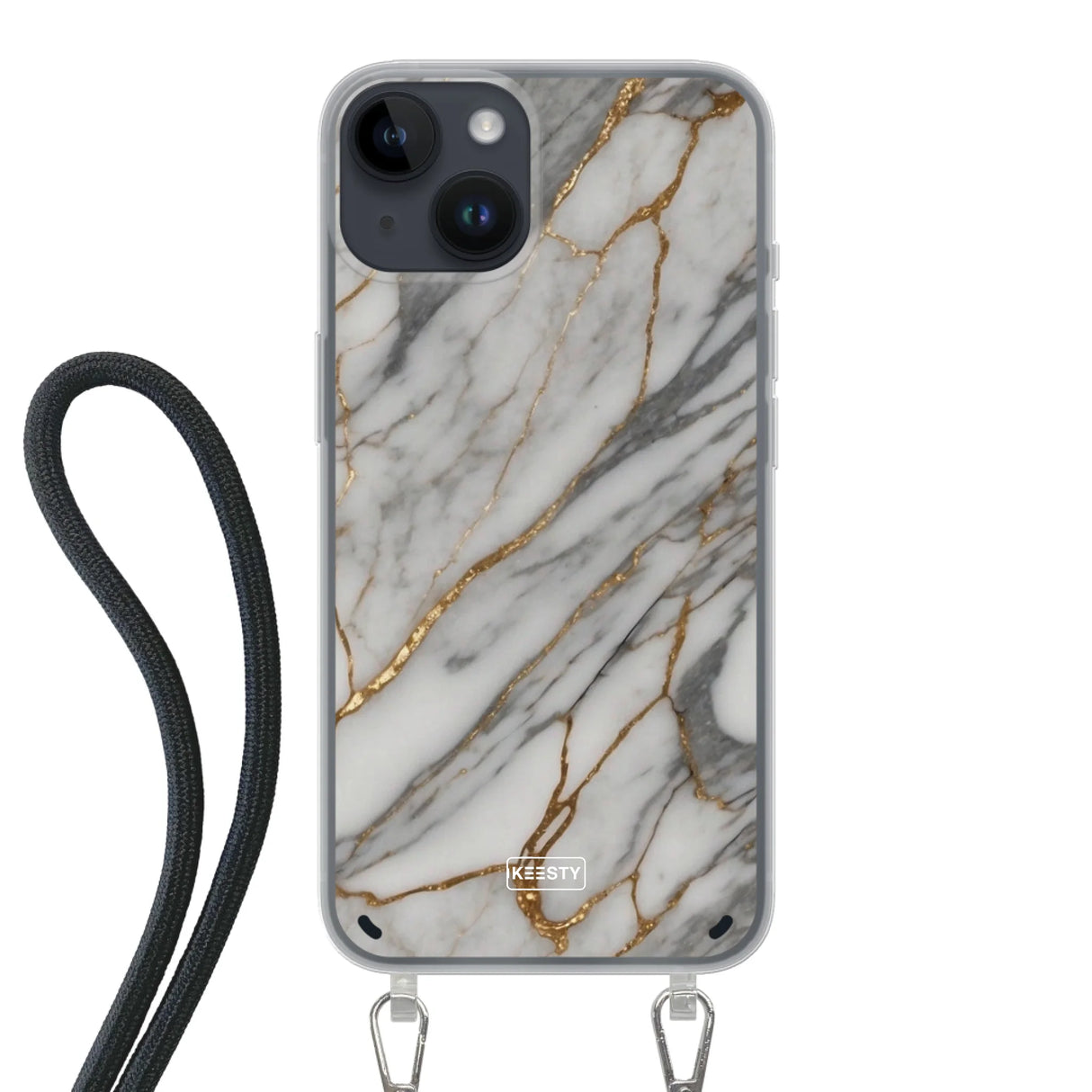 Telefoonhoesje ontwerpen - Marble White - Hoesje met koord