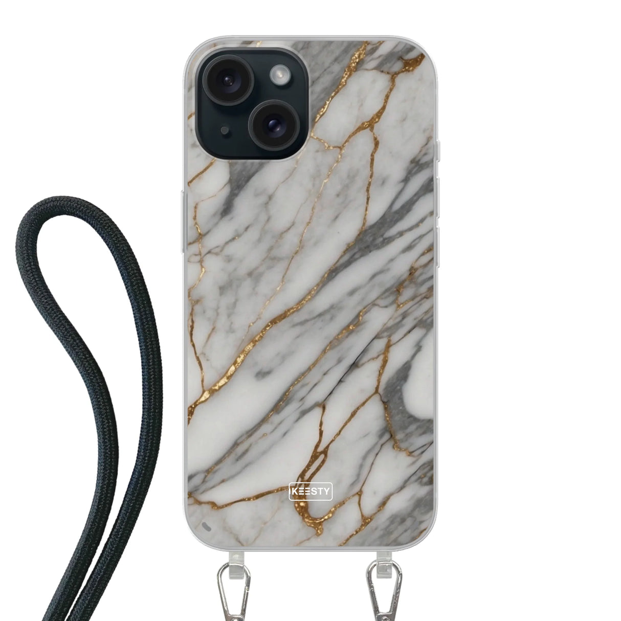 Telefoonhoesje ontwerpen - Marble White - Hoesje met koord