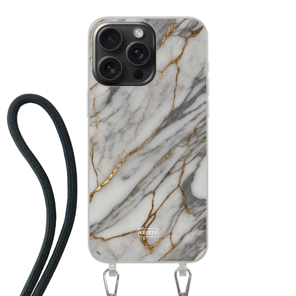 Telefoonhoesje ontwerpen - Marble White - Hoesje met koord