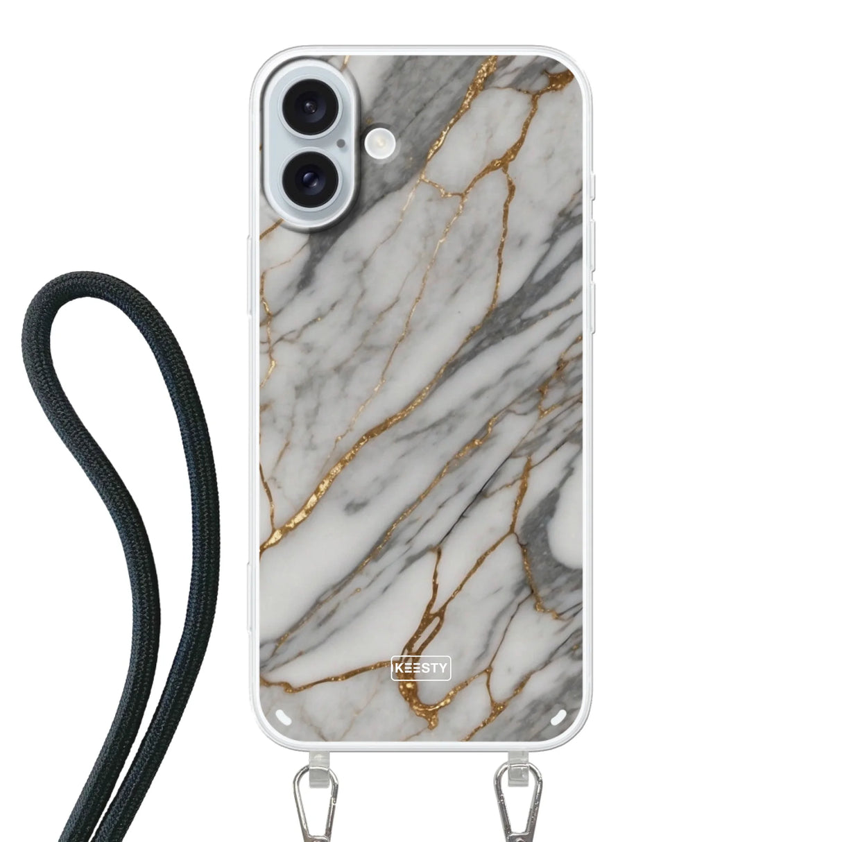 Telefoonhoesje ontwerpen - Marble White - Hoesje met koord