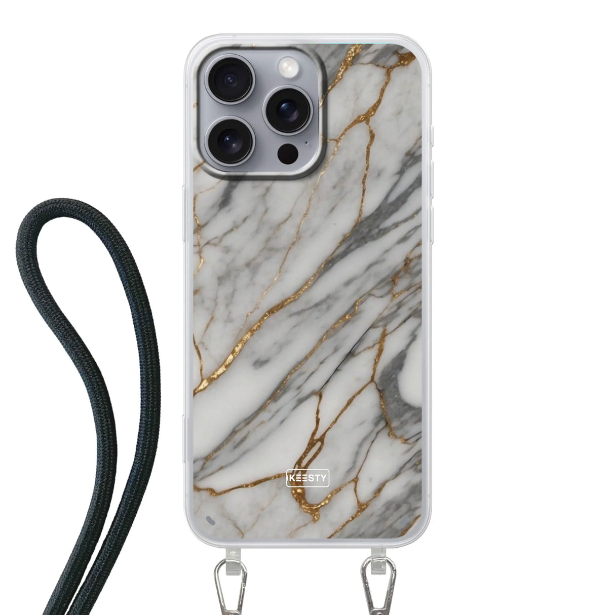Telefoonhoesje ontwerpen - Marble White - Hoesje met koord