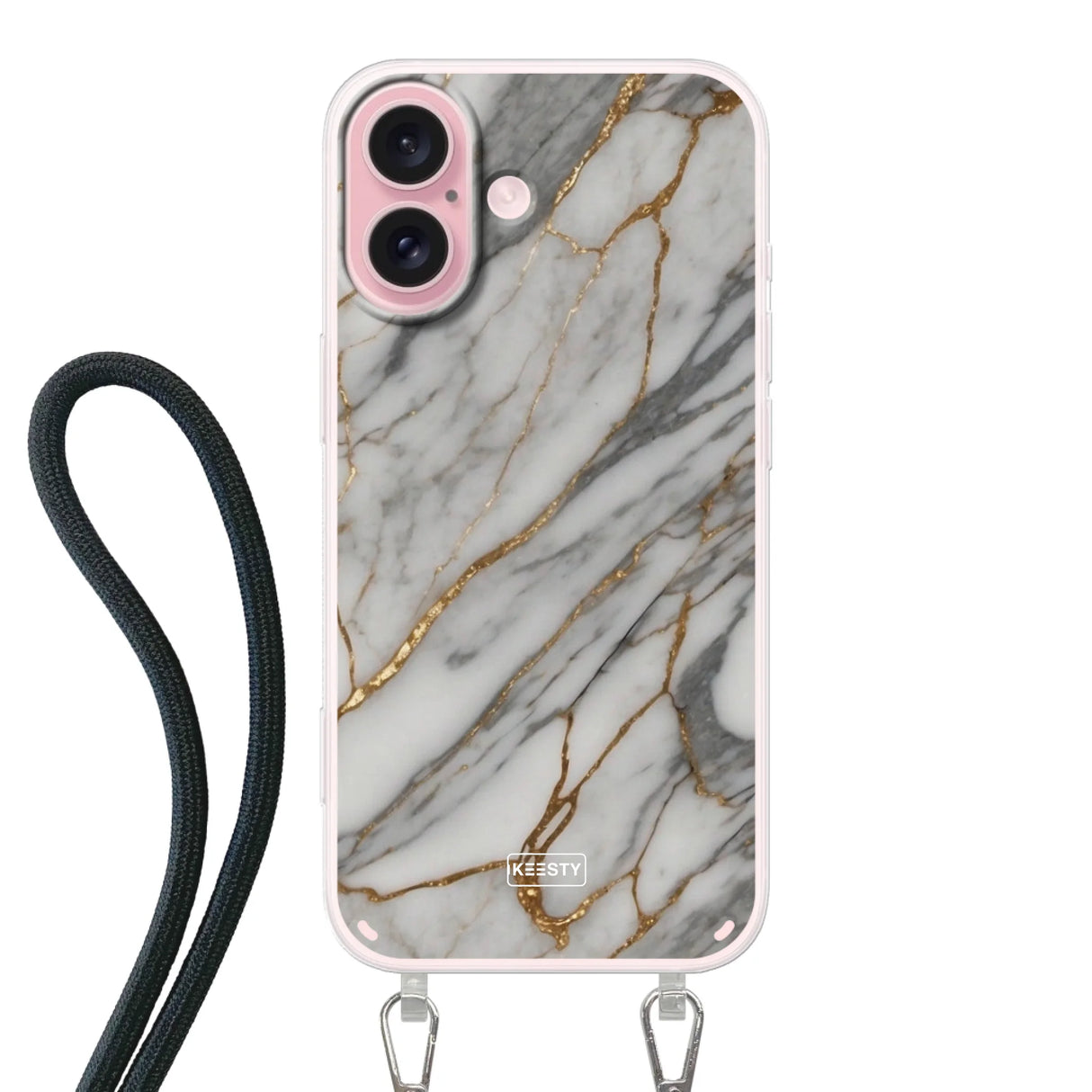 Telefoonhoesje ontwerpen - Marble White - Hoesje met koord