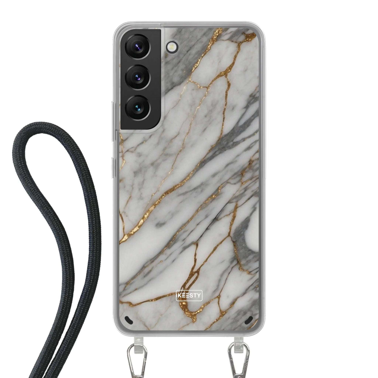Telefoonhoesje ontwerpen - Marble White - Hoesje met koord