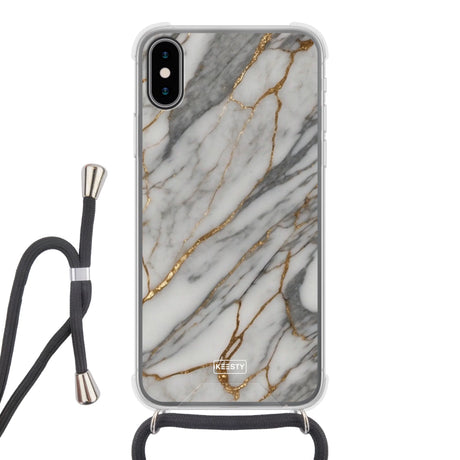  Telefoonhoesje ontwerpen met koord Marble Black Apple iPhone 16e