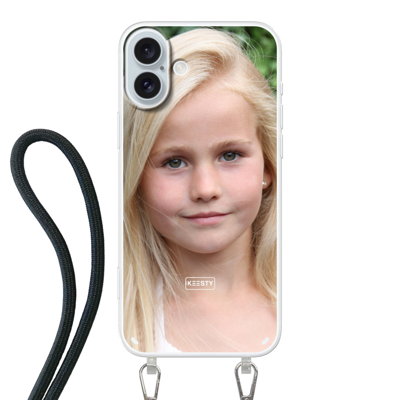 Telefoon hoesje met foto haarscherp geprint op een afneembaar koord hoesje