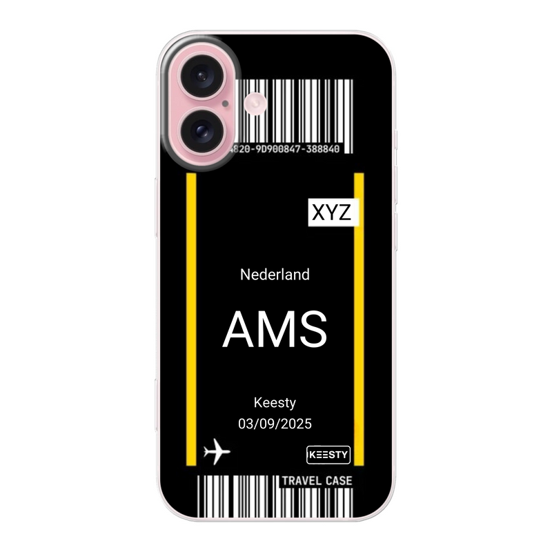 boarding pass telefoonhoesje met naam en datum