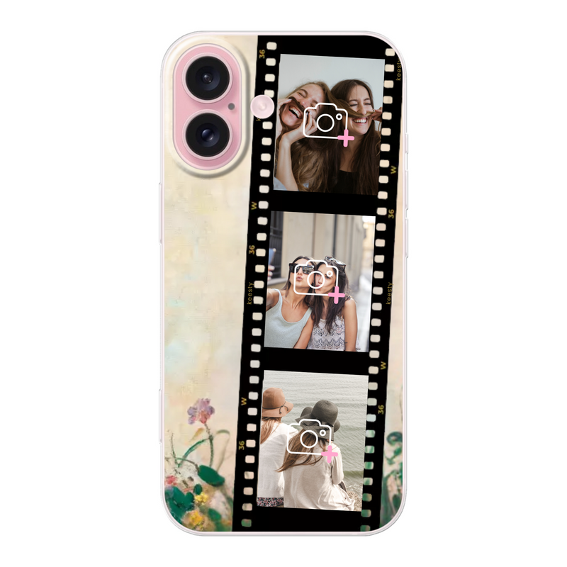 Eigen hoesje met foto in filmrol design en bloemen