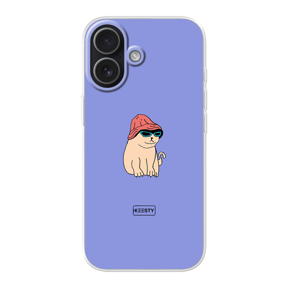 ool Dog fotohoesje maken - lila telefoonhoesje met hond, bucket hat en zonnebril - eigen hoesje ontwerpen Keesty